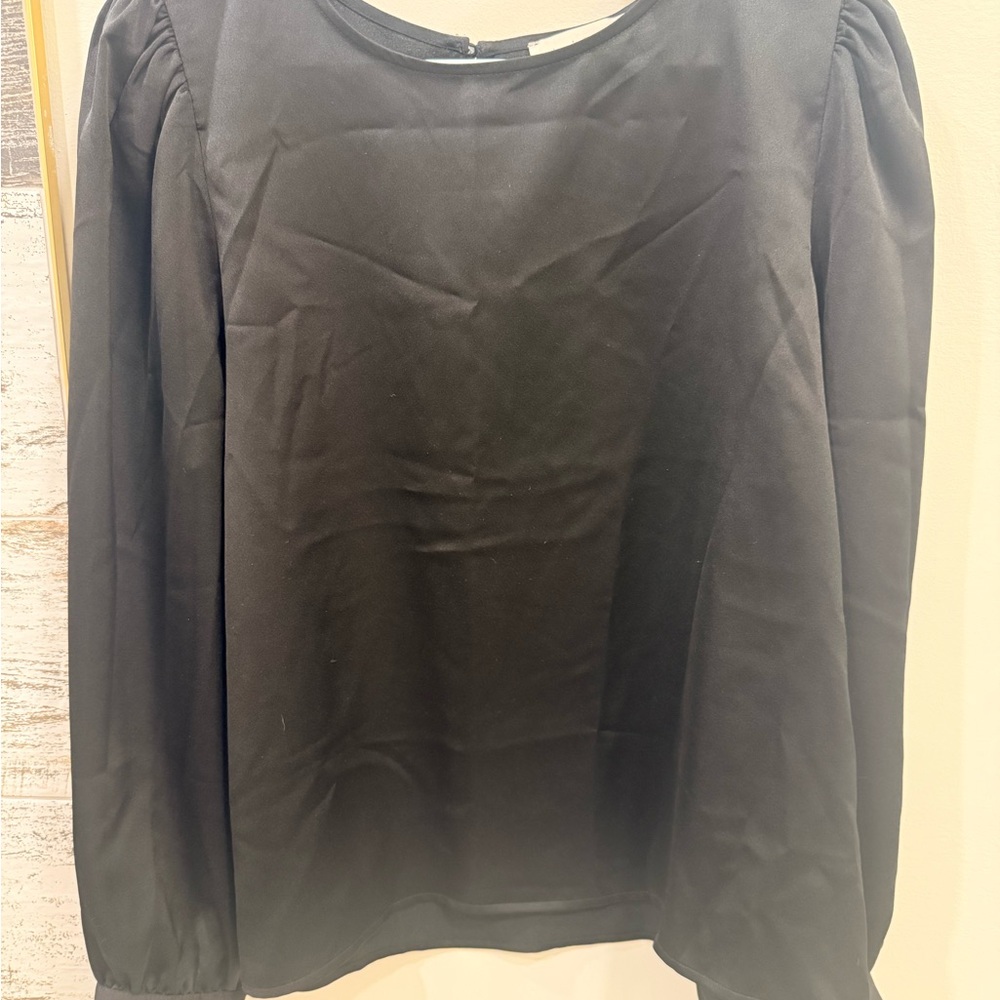 LOFT Black Long-Sleeve Puff Shoulder Blouse